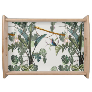 Tropical vintage botanical landscape with bird. serving tray