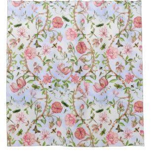 Tropical Vintage Butterflies Garden Chinoiserie Shower Curtain