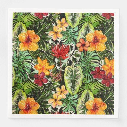 Tropical Vintage Exotic Jungle Flower Flowers Paper Dinner Napkins