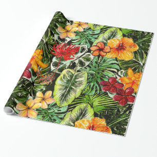 Tropical Vintage Exotic Jungle Flower Flowers Wrapping Paper