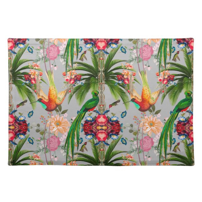 Tropical,vintage,exotic,summer,birds,flowers     cloth placemat (Front)