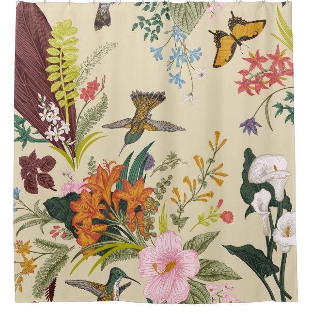 Tropical Vintage Floral Tapestry Shower Curtain (Front)