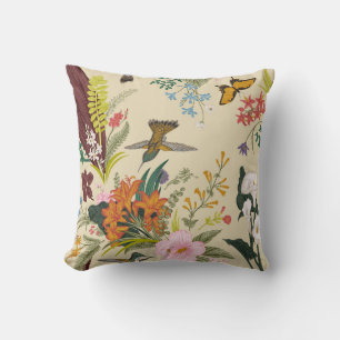 Tropical Vintage Floral Tapestry Throw Pillow