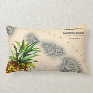 Tropical Vintage Hawaiian Islands Pineapple Map Lumbar Pillow