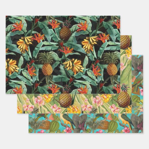 Tropical vintage jungle patterns wrapping paper sheets