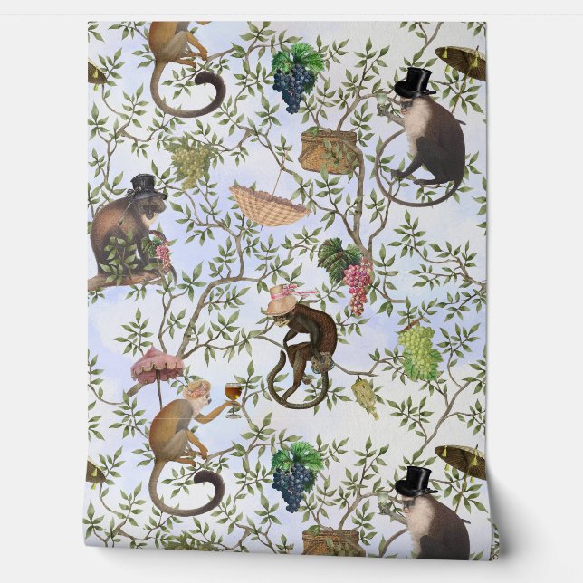 Tropical Vintage Monkey Gardenparty Chinoiserie  Wallpaper (Unrolling)