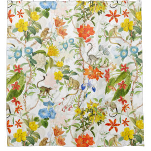 Tropical Vintage Monkeys Garden Rococo Chinoiserie Shower Curtain