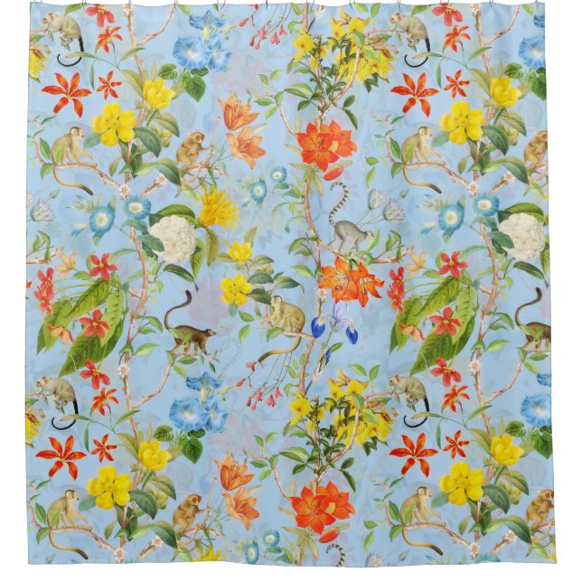Tropical Vintage Monkeys Garden Rococo Chinoiserie Shower Curtain (Front)