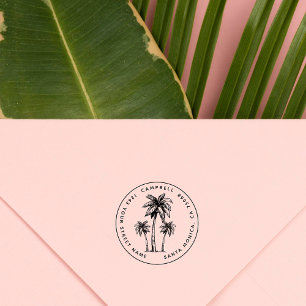 Tropical Vintage Palm Tree Rustic Custom Address Rubber Stamp