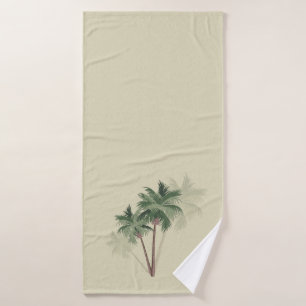 Tropical Vintage Palm Trees on Pale Green Bath Towel