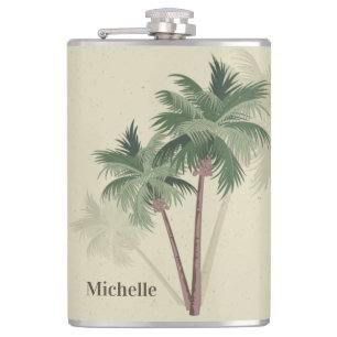 Tropical Vintage Palm Trees on Pale Green Flask