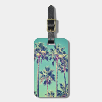 Tropical Vintage Palm Trees on Teal Green Luggage Tag