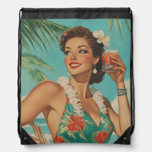 Tropical Vintage Paradise Vibes Drawstring Bag