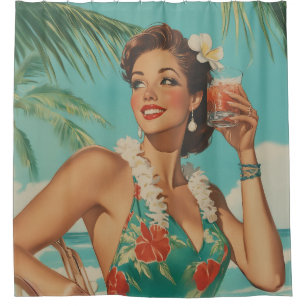 Tropical Vintage Paradise Vibes Shower Curtain