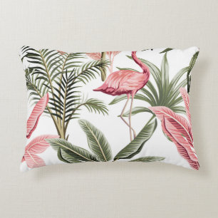Tropical vintage pink flamingo,  banana trees and  accent pillow