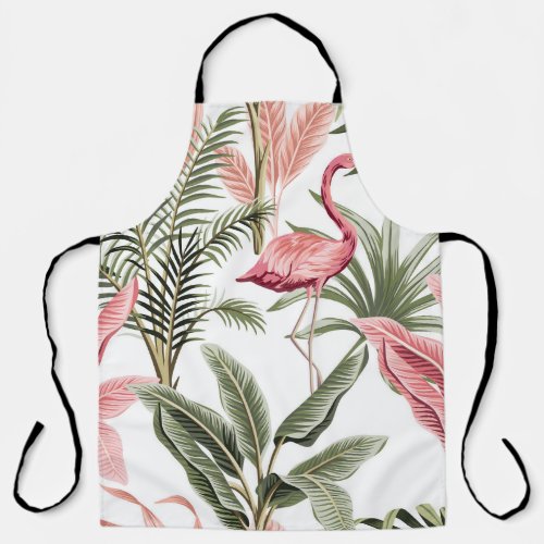 Tropical vintage pink flamingo  banana trees and  apron