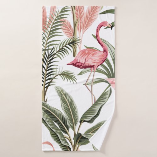Tropical vintage pink flamingo  banana trees and  bath towel