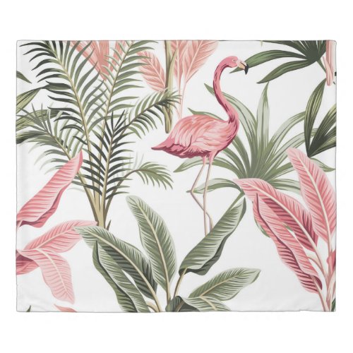 Tropical vintage pink flamingo  banana trees and  duvet cover