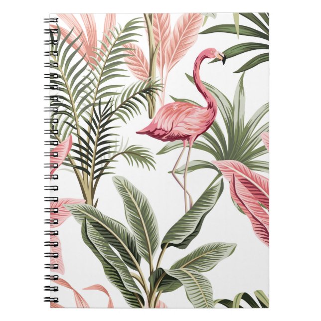 Tropical vintage pink flamingo,  banana trees and  notebook (Front)