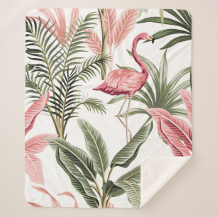 Tropical vintage pink flamingo, banana trees and sherpa blanket