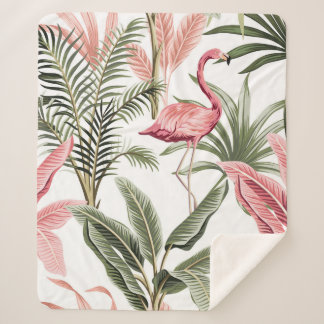 Tropical vintage pink flamingo,  banana trees and  sherpa blanket