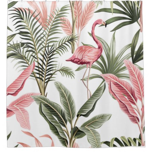 Tropical vintage pink flamingo  banana trees and  shower curtain