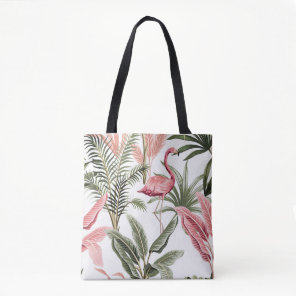 Tropical vintage pink flamingo,  banana trees and  tote bag