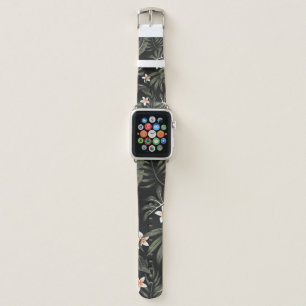 Tropical vintage plumeria flower, strelitzia, palm apple watch band