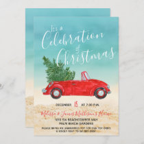 #Tropical Vintage Red Car #Christmas Celebration Invitation