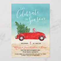 Tropical Vintage Red Car Christmas Holiday Party Invitation