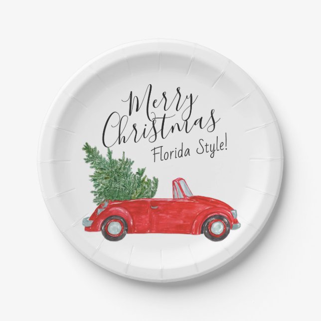#Tropical Vintage Red Car Plates #Christmas Tree (Front)