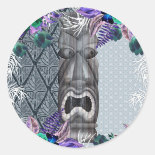 Tropical Vintage Retro Floral Tiki Hawaiian Luau Classic Round Sticker