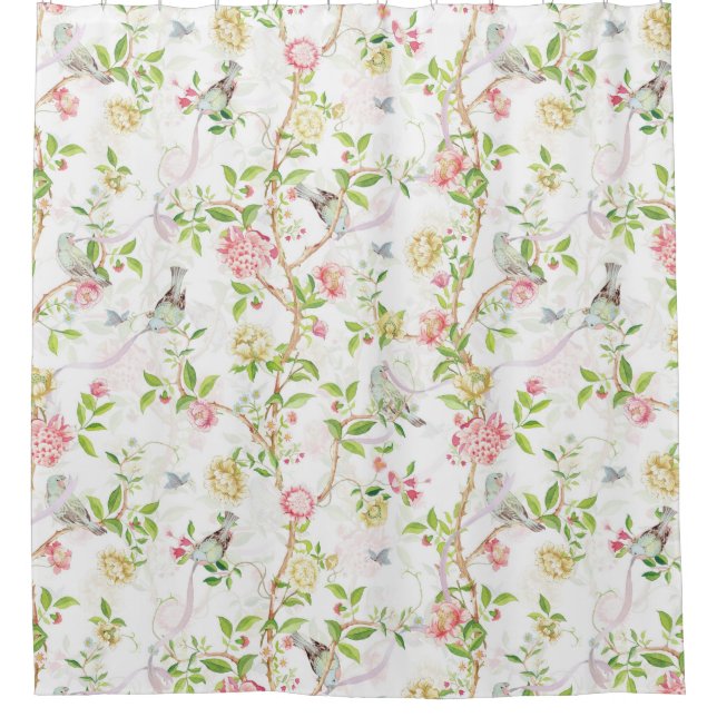 Tropical Vintage Rococo Garden Chinoiserie Shower Curtain (Front)