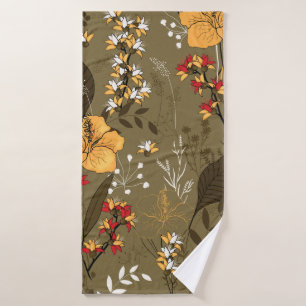 Tropical vintage seamless flower and leaves patter bath towel