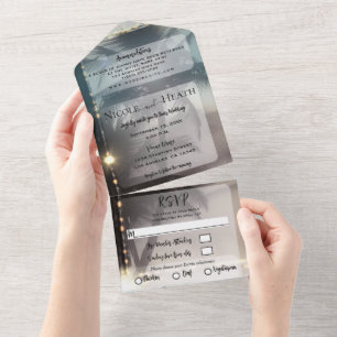 Tropical Vintage Sparkle Beach Palm Tree Wedding All In One Invitation