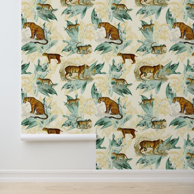 Tropical Vintage Tiger Leopard in Jungle Wallpaper (Application)