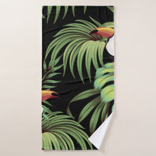 Tropical vintage toucan, palm leaves floral seaml bath towel