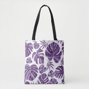 Tropical violet monstera leaves seamless pattern w tote bag