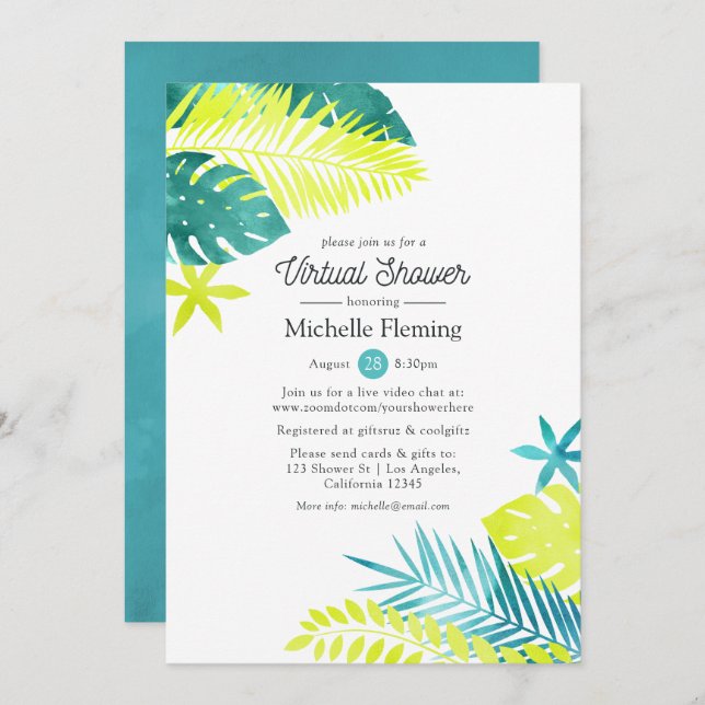Tropical Virtual Baby or Bridal Shower Invitation (Front/Back)