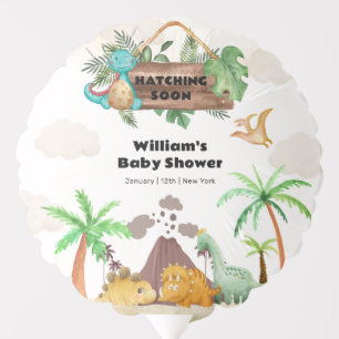 Tropical Volcano Hatching Dinosaur Baby Shower Balloon