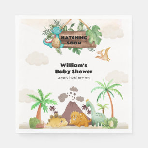 Tropical Volcano Hatching Dinosaur Baby Shower Napkins