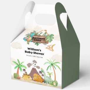 Tropical Volcano Hatching Dinosaur Boy Baby Shower Favor Boxes