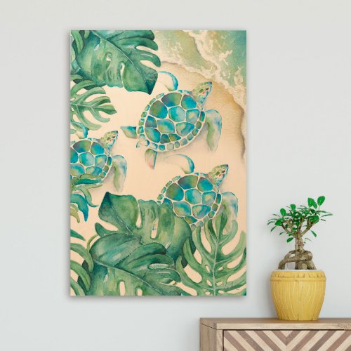 Tropical Wall Art Palm Leaf and Sea Turtle