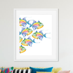 Tropical Wall Decor Watercolor Fish Beach Art