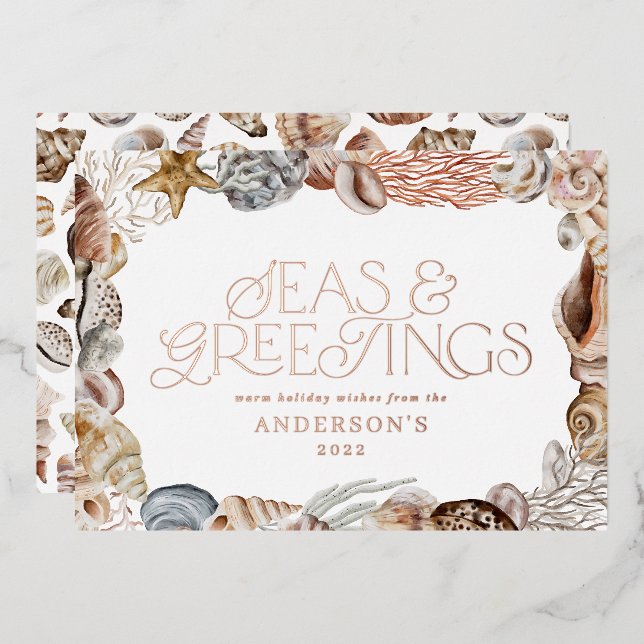 Tropical warm Christmas seas & greetings modern  Foil Holiday Card (Front/Back)