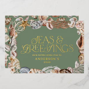 Tropical warm Christmas seas & greetings modern Foil Holiday Card