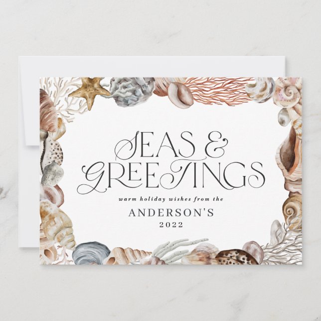 Tropical warm Christmas seas & greetings modern Holiday Card (Front)