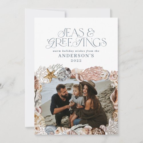 Tropical warm Christmas seas greetings photo blue Holiday Card