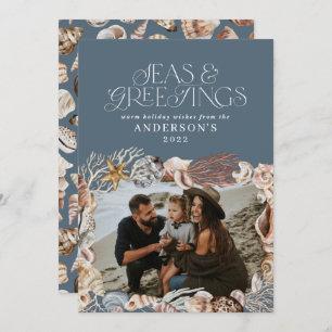 Tropical warm Christmas seas greetings photo blue Holiday Card