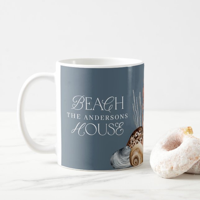 Tropical warm sea shell summer vacation family ser coffee mug (With Donut)